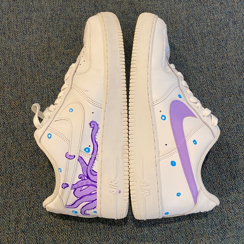 Custom Painted Nike Air Force 1 Low White Sneakers Purple Octopus Blue bubble 10